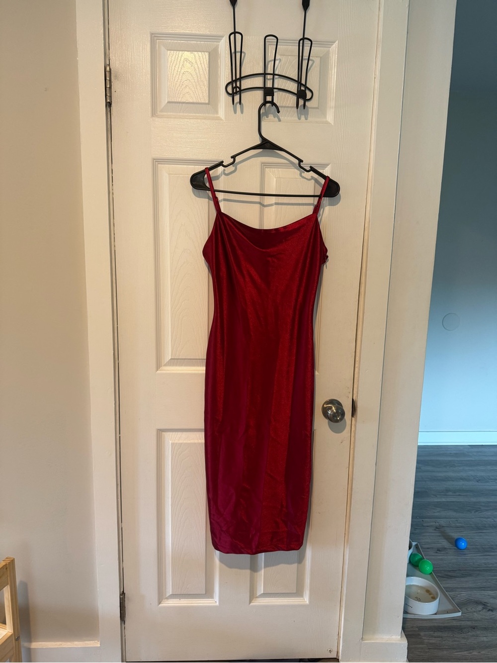 Red Satin Midi Slip Dress